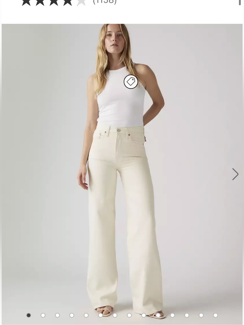 Levi's Ribcage Wide Leg Jeans - Off White/Cream - size 27